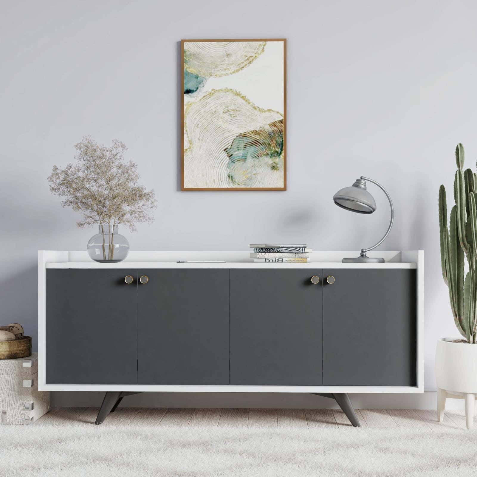 MDF Wood Buffet, 150×40×80 cm - White Grey