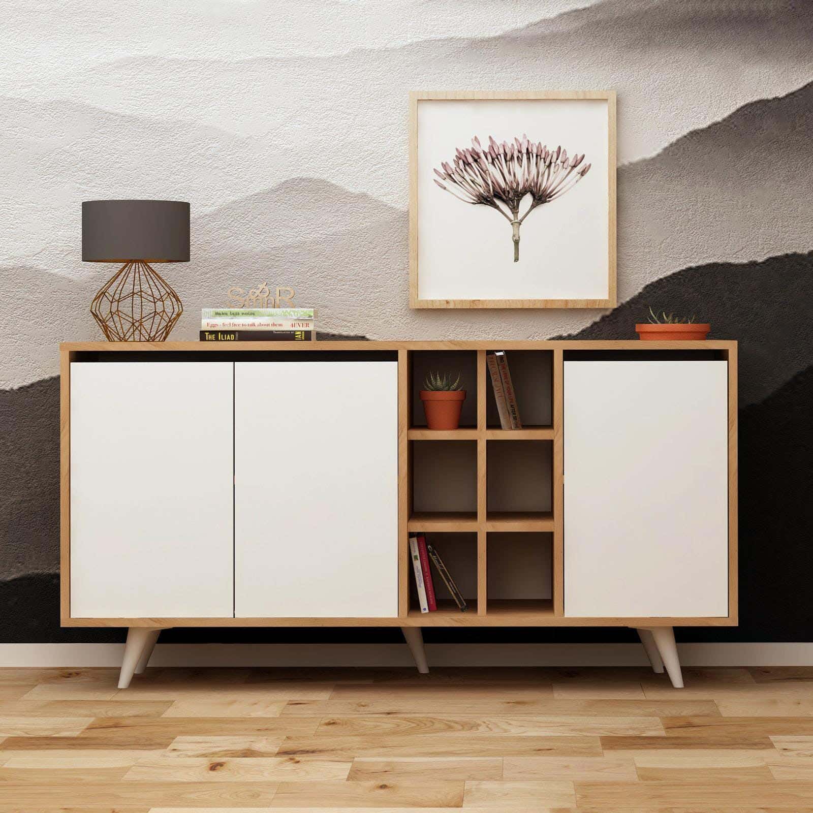 MDF Wood Buffet, 150×40×80 cm - Beige White