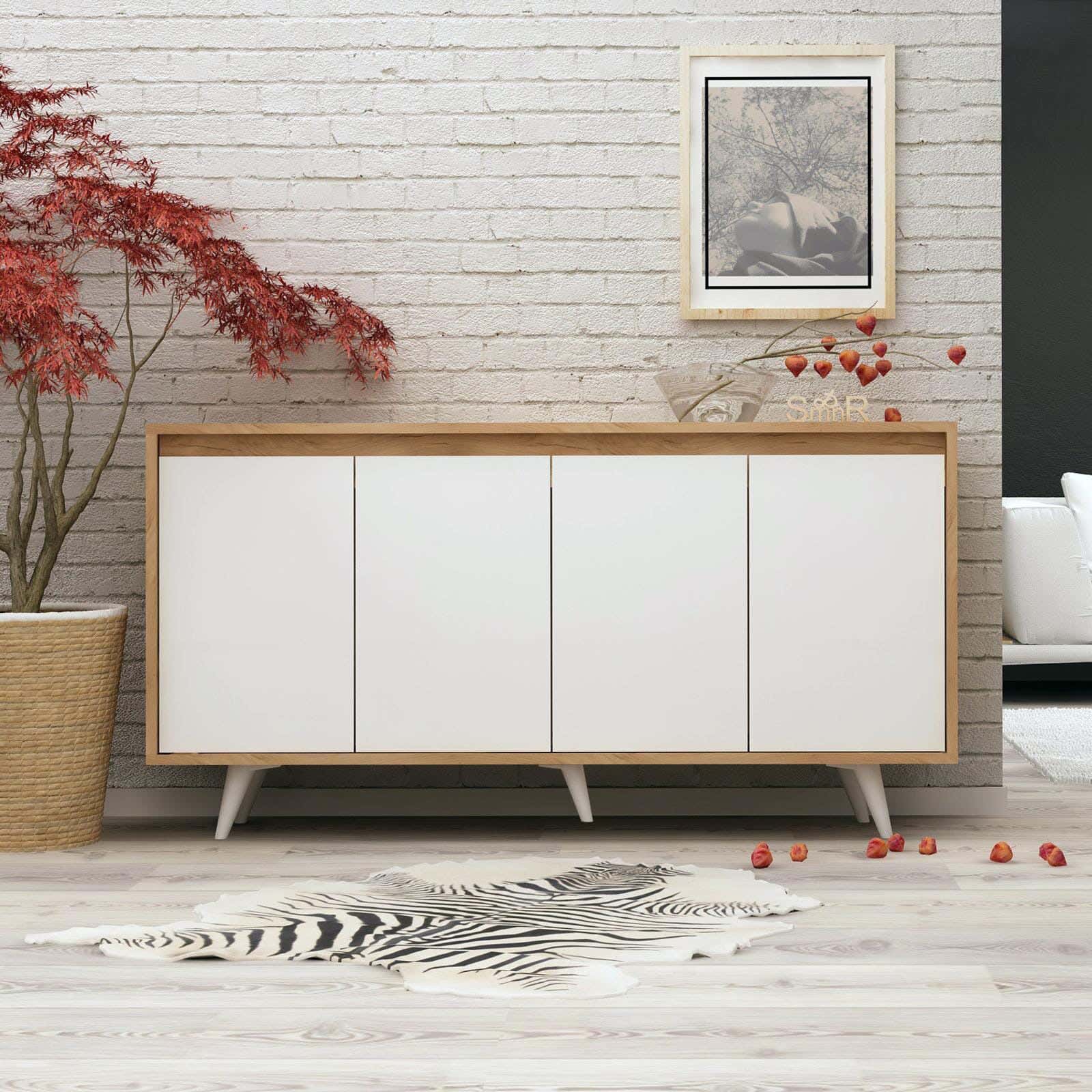 MDF Wood Buffet, 160×40×80 cm - Beige White