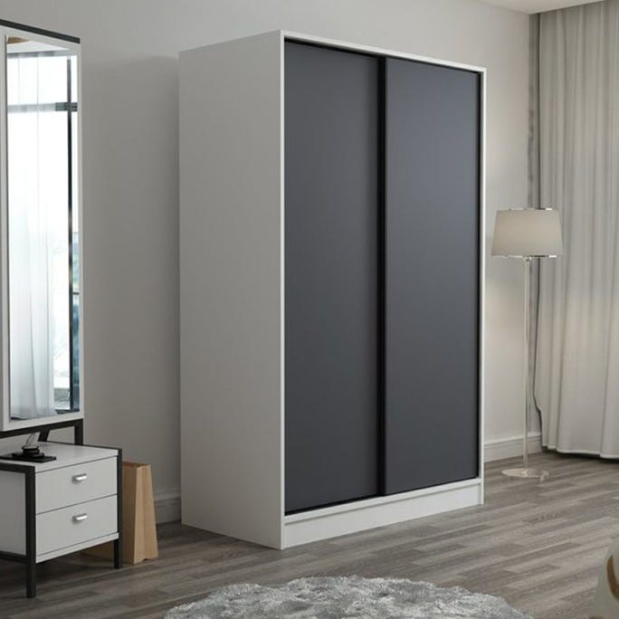 MDF Wood Wardrobe with Sliding Doors, 120x60x200 Cm - White Grey