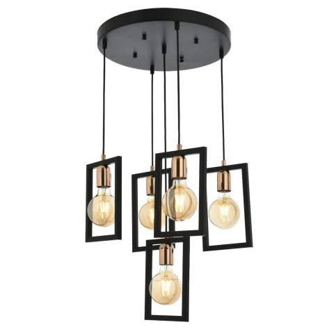Ceiling Chandelier, 5 Lamp, 70×50 cm - Black Gold