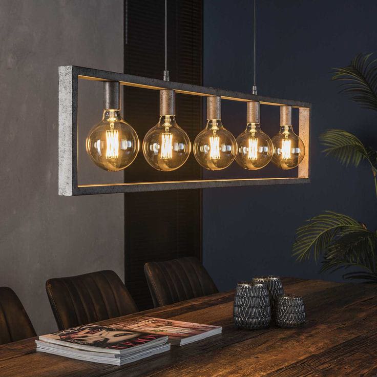 Ceiling Chandelier, 5 Lamp, 90×50×30 cm - Grey