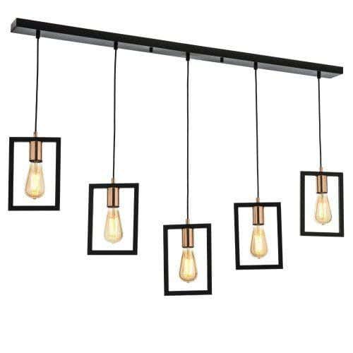 Ceiling Chandelier, 5 Lamp, 40×100 cm - Black