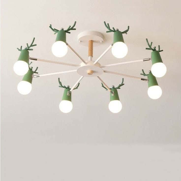 Ceiling Chandelier, 8 Lamp, 35×45 cm - White Green