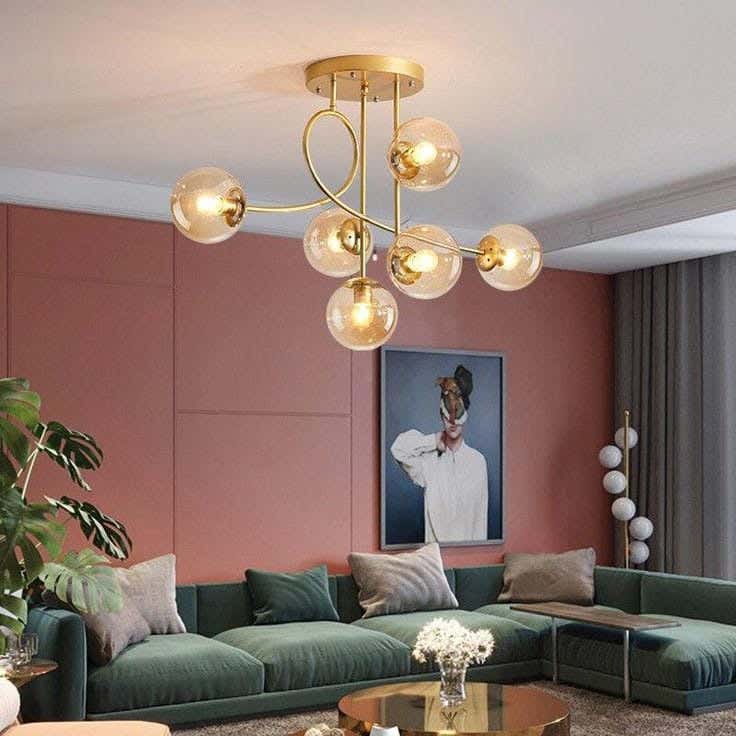 Ceiling Chandelier, 6 Lamp, 50×40 cm - Gold