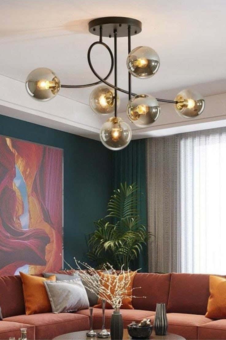 Ceiling Chandelier, 6 Lamp, 50×40 cm - Brown