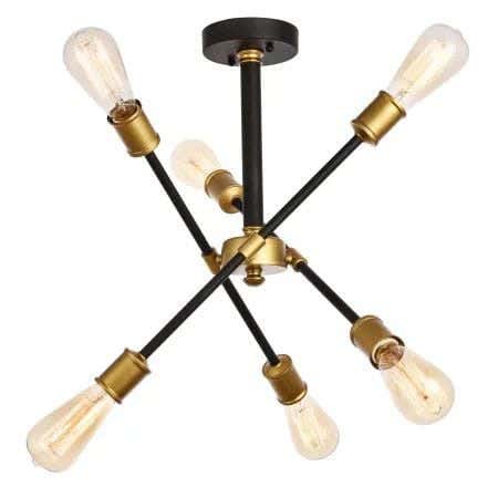 Ceiling Chandelier, 6 Lamps, 30×60 cm - Black Gold