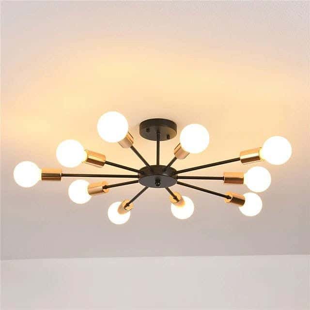 Ceiling Chandelier, 10 Lamps, 30×70 cm - Black Gold