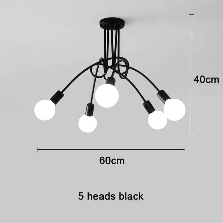 Ceiling Chandelier, 5 Lamps, 40×60 cm - Black