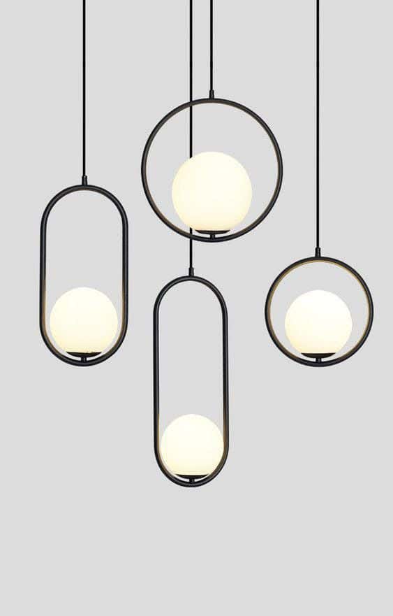 Modern Chandelier, 4 Bulbs - Black