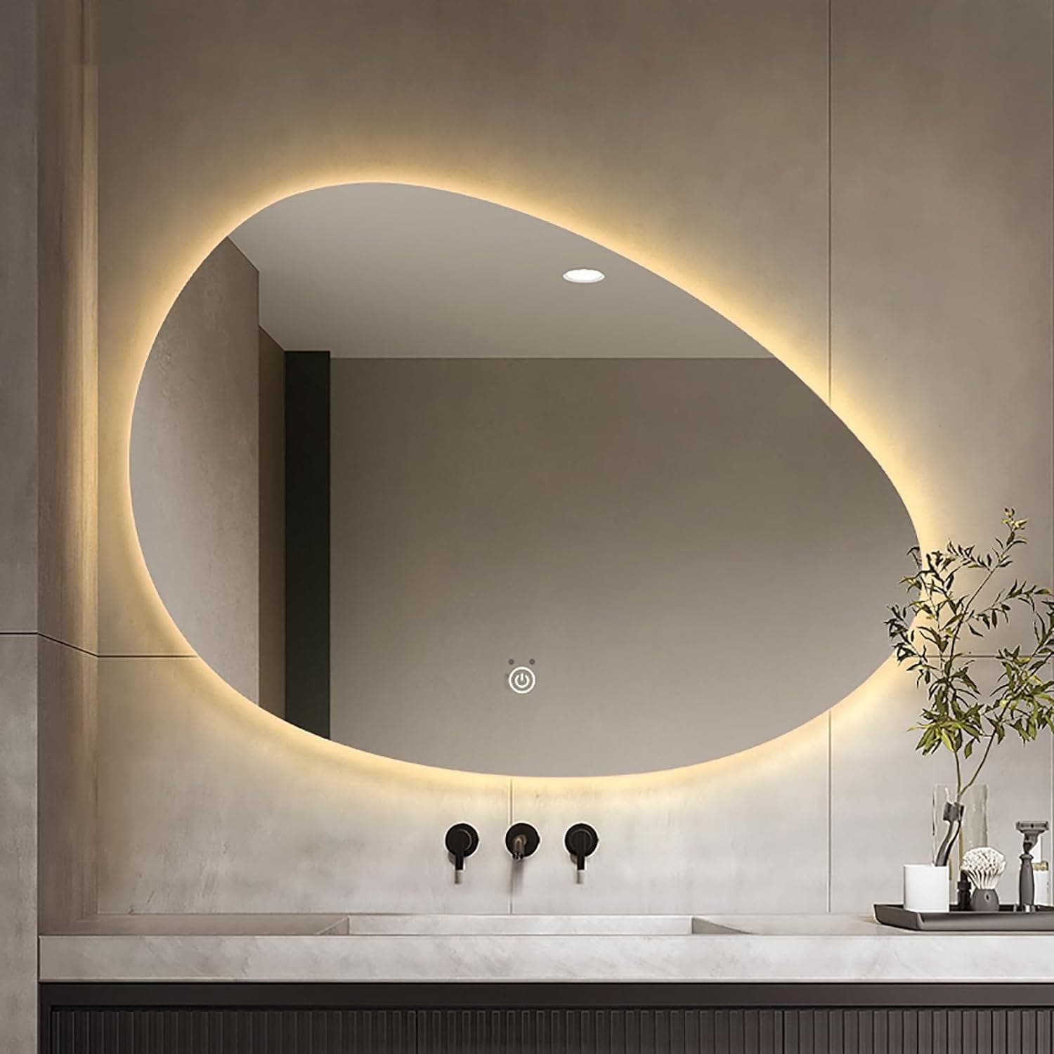 Lion Hose Oval Illuminated Touch Sensor Wall Mirror, 80x70x3 Cm - Multicolor