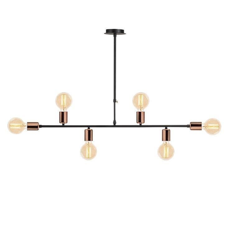 Ceiling Chandelier, 6 Lamp, 80×40 cm - Black Gold