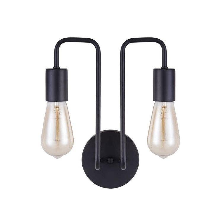 Wall Light Hanging, 2 Lamps, 25×20 cm - Black