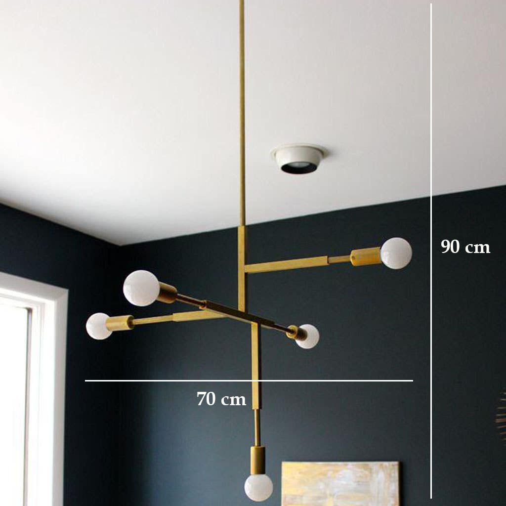 Ceiling Chandelier, 70×90 cm, 5 Lamps - Gold