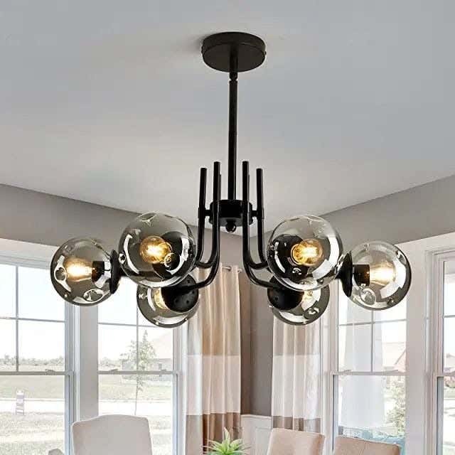 Ceiling Chandelier, 55×50 cm, 6 Lamps - Black