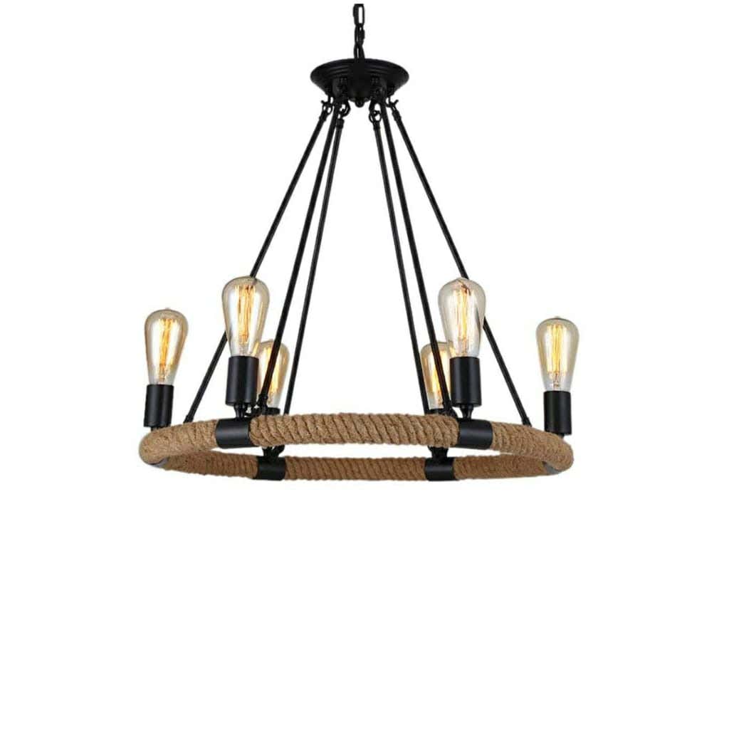 Ceiling Chandelier, 6 Lamp, 60×65 cm - Black