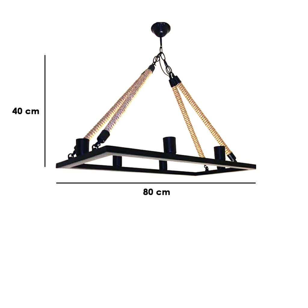 Ceiling Chandelier, 6 Lamp, 80×40 cm - Black