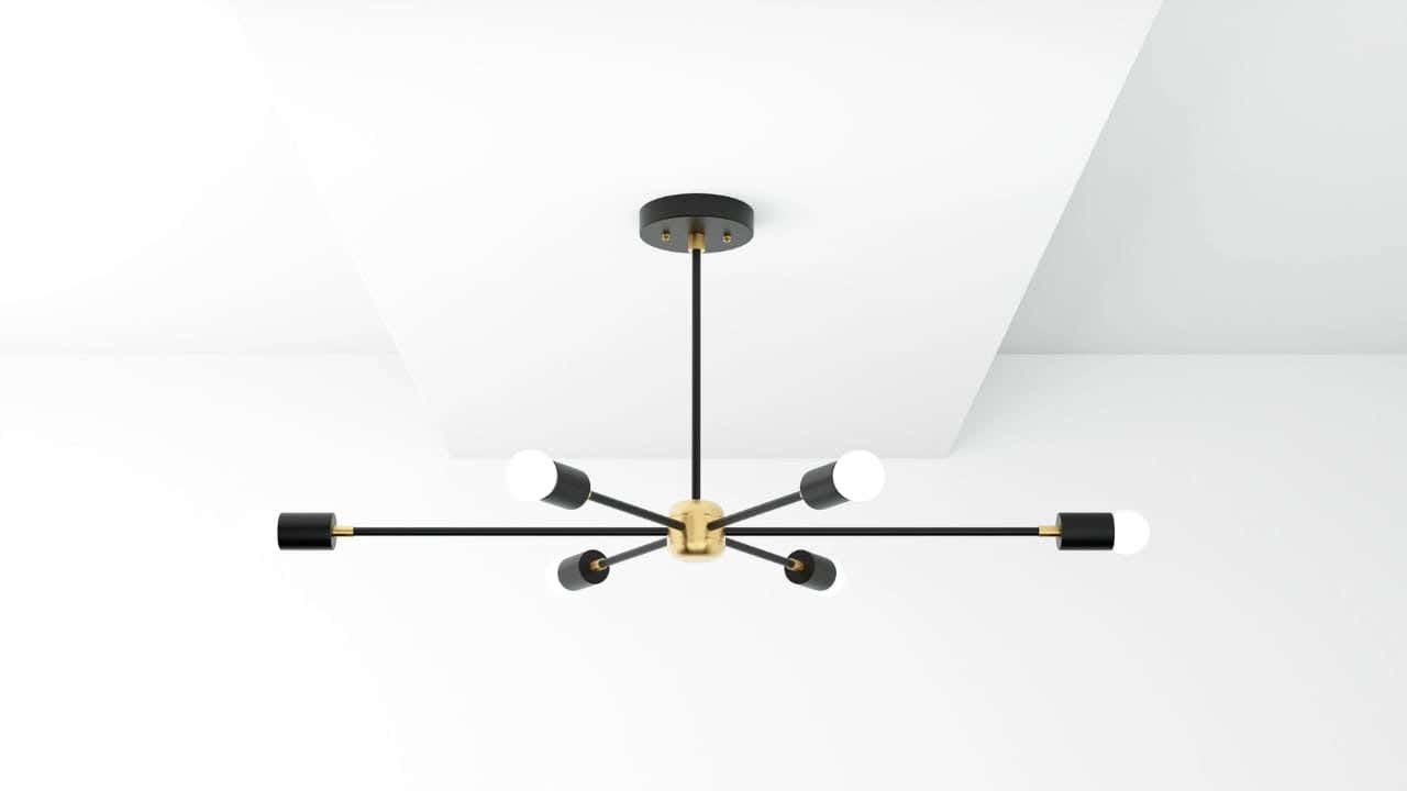 Ceiling Chandelier, 6 Lamps, 35×90 cm - Black Gold