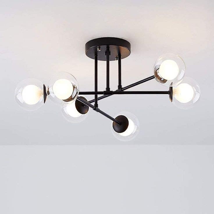 Ceiling Chandelier, 6 Lamps, 30×50 cm - Black