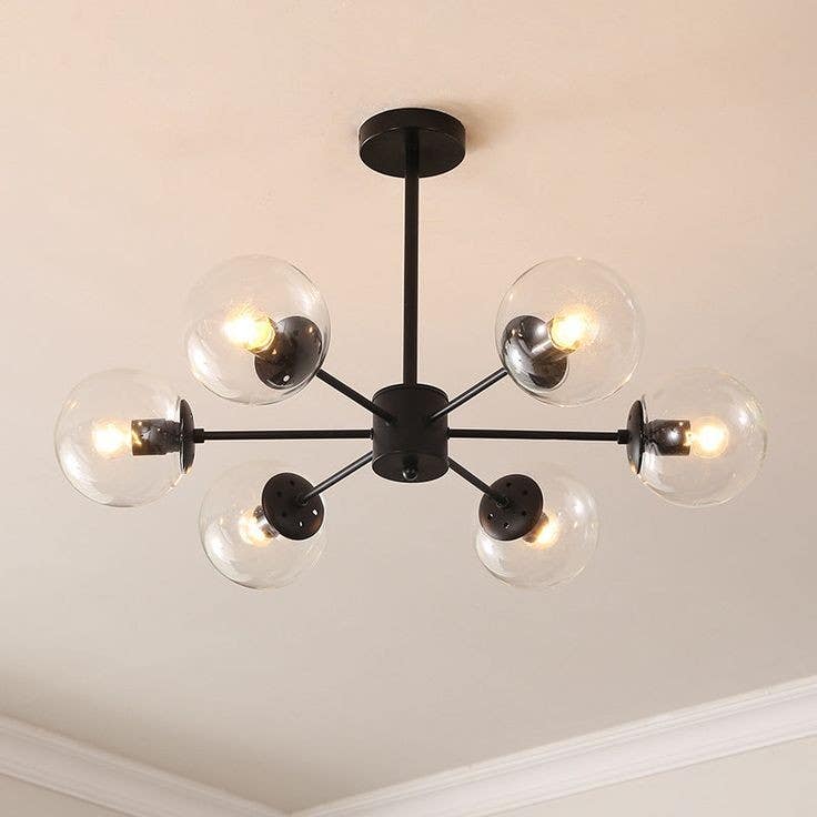 Ceiling Chandelier, 6 Lamps, 30×60 cm - Black