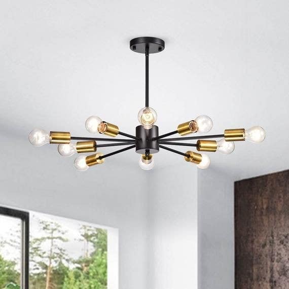 Ceiling Chandelier, 10 Lamps, 30×60 cm - Black Gold