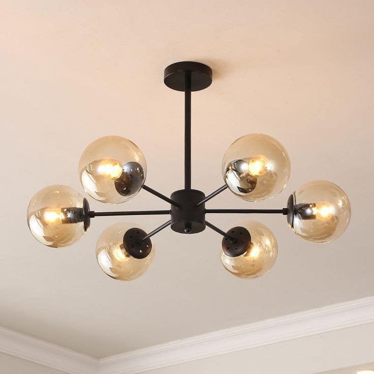 Ceiling Chandelier, 6 Lamps, 30×60 cm - Black
