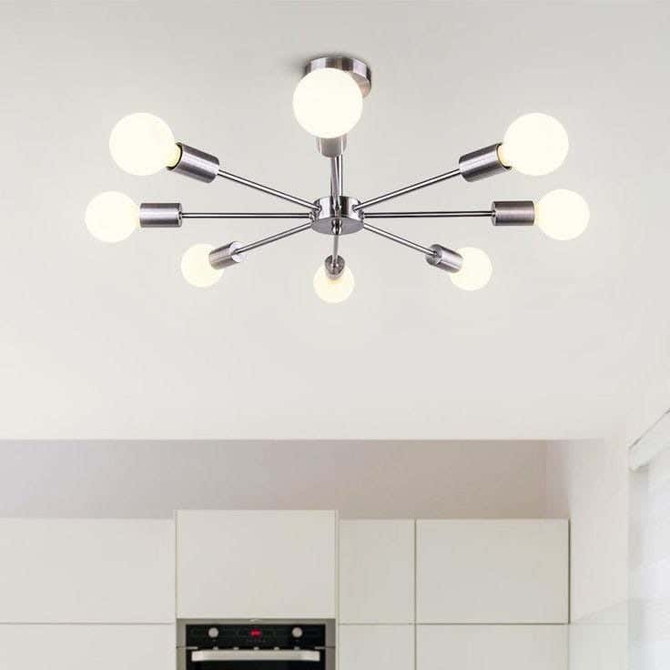 Ceiling Chandelier, 8 Lamps, 30×70 cm - Silver