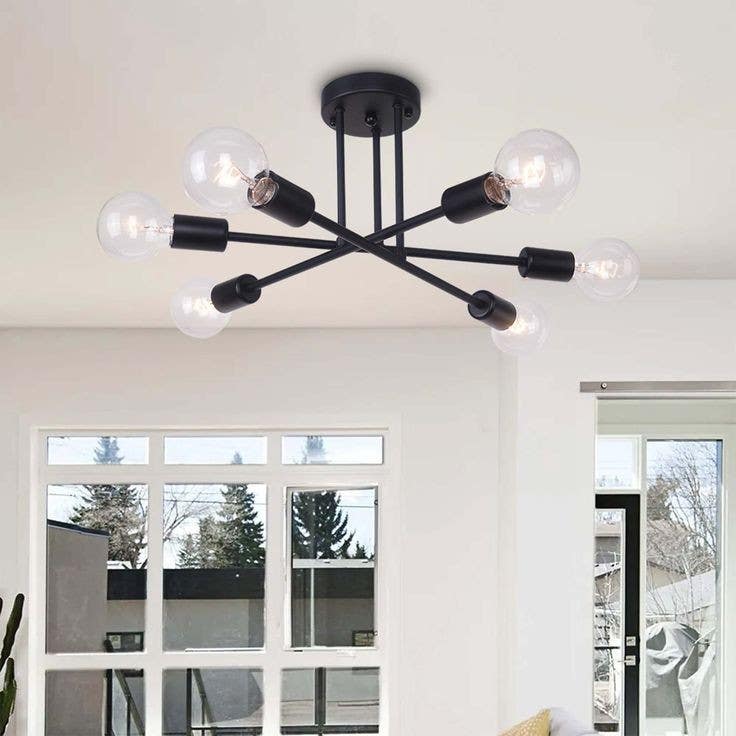 Ceiling Chandelier, 6 Lamps, 30×50 cm - Black