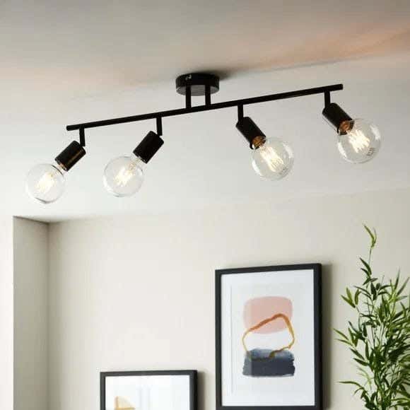 Ceiling Chandelier, 4 Lamps, 30×80 Cm - Black