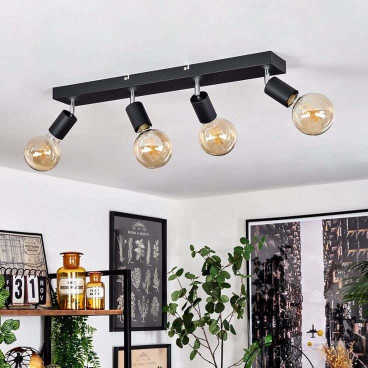 Ceiling Chandelier, 4 Lamps, 25×50 Cm - Black Gold