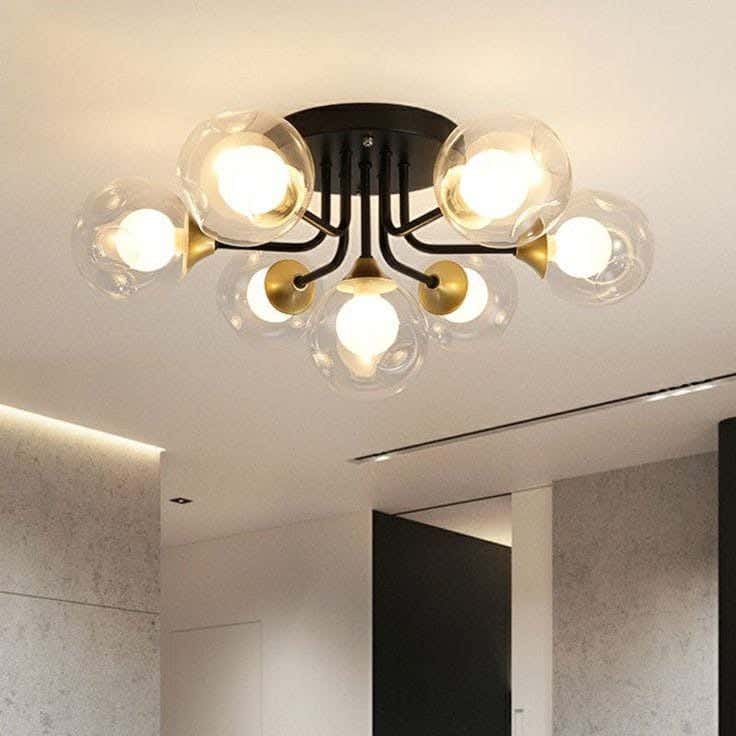 Ceiling Chandelier, 7 Lamps, 50×70 Cm - Black Gold