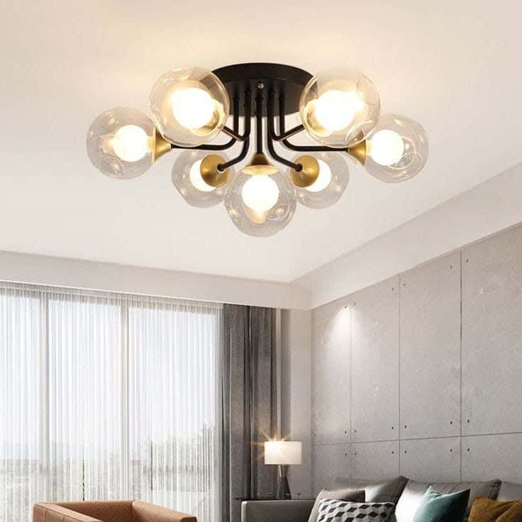 Ceiling Chandelier, 7 Lamps, 25×75 Cm - Black Gold