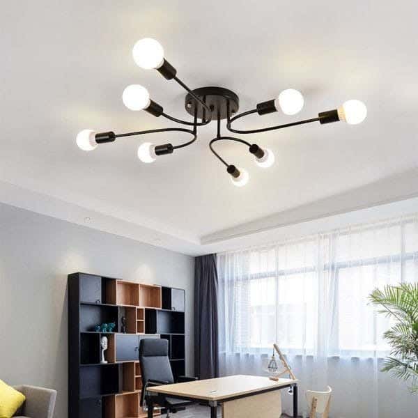 Ceiling Chandelier, 8 Lamps, 25×80 Cm - Black