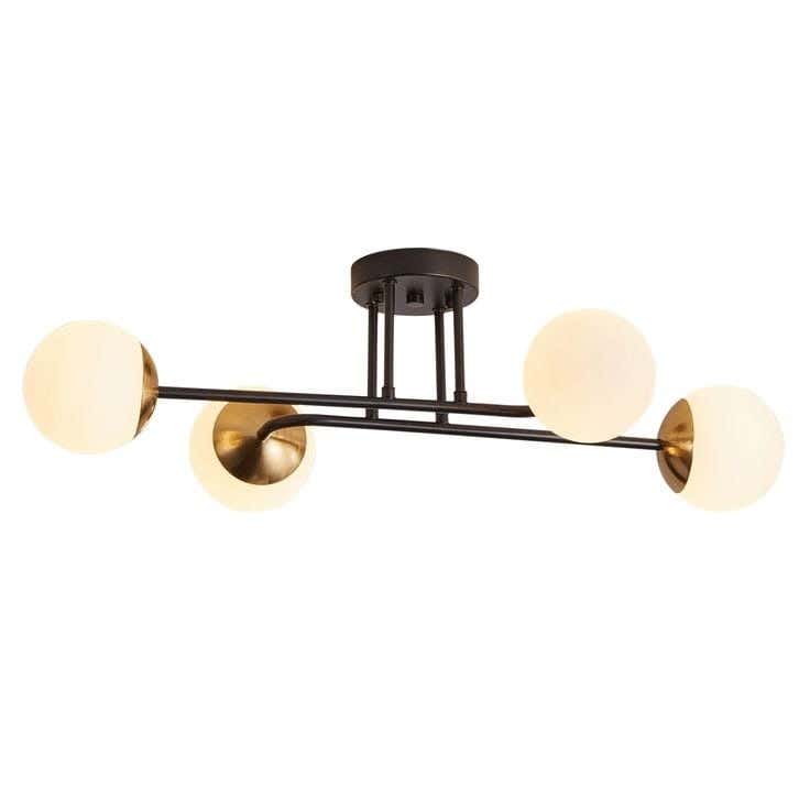 Ceiling Chandelier, 4 Lamps, 25×60 Cm - Black Gold
