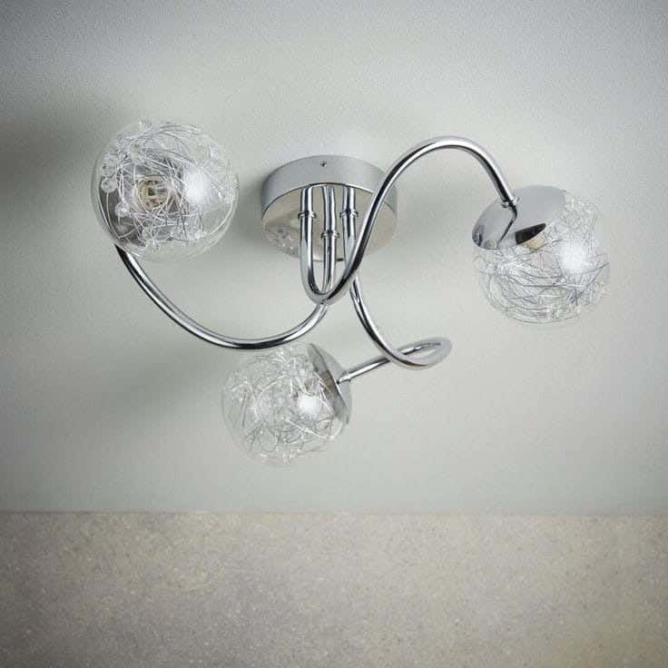 Metal chandelier, 3 bulbs, electrostatic paint - silver