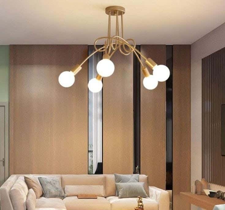 Metal lamps, 5 bulbs, electrostatic paint - gold