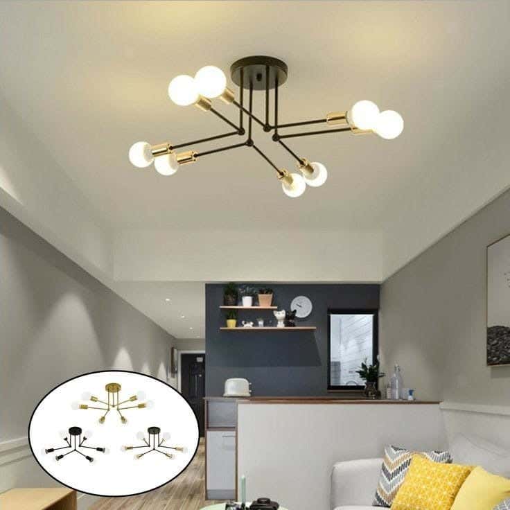 Metal lamps, 8 bulbs, electrostatic paint - black gold
