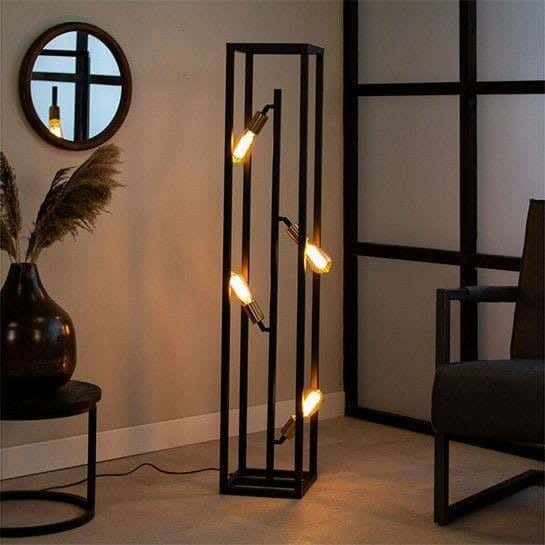 Metal lamps, 4 bulbs, electrostatic paint - black gold