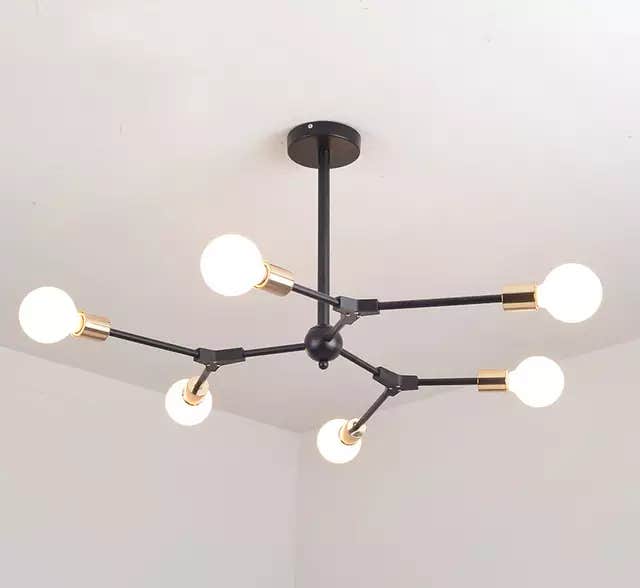 Ceiling Chandelier, 6 Bulbs - Black Gold