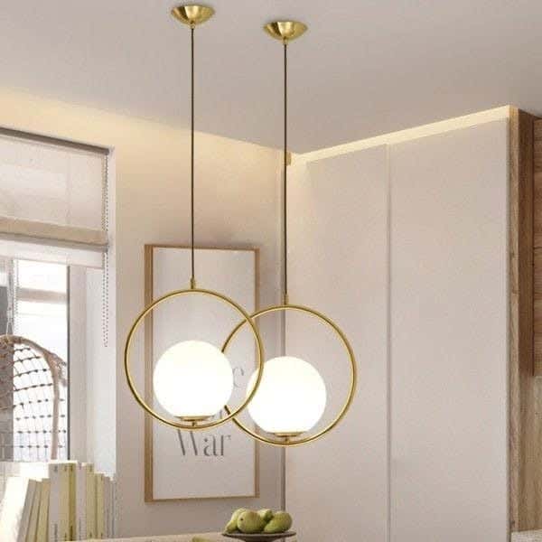 Metal chandelier, 2 bulbs, electrostatic paint - gold