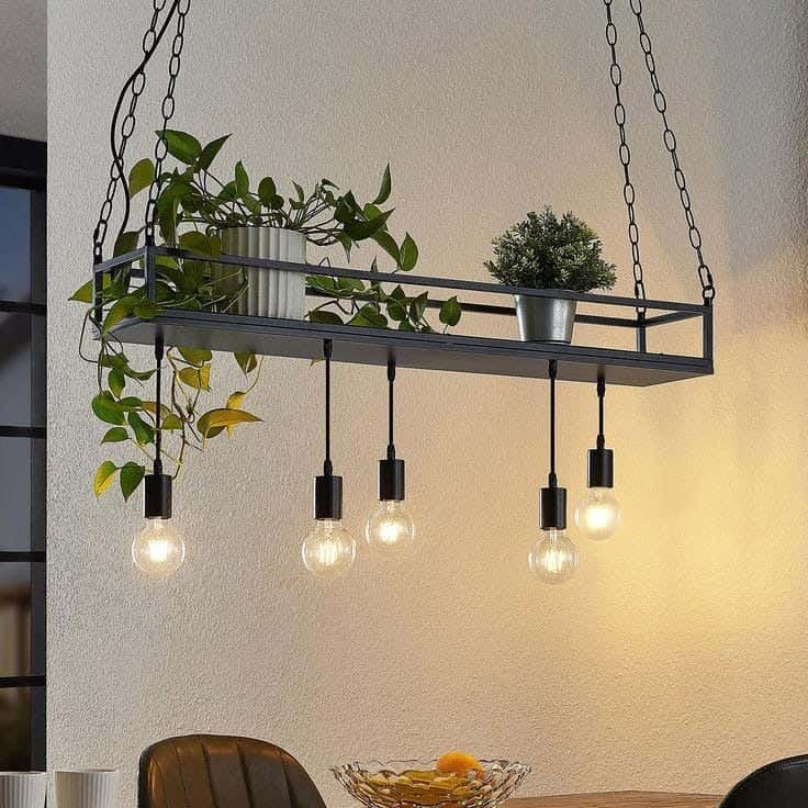 Metal and wood chandelier, 5 bulbs, electrostatic paint - black beige