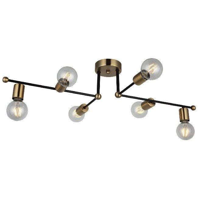 Metal chandelier, 6 bulbs, electrostatic paint - black gold