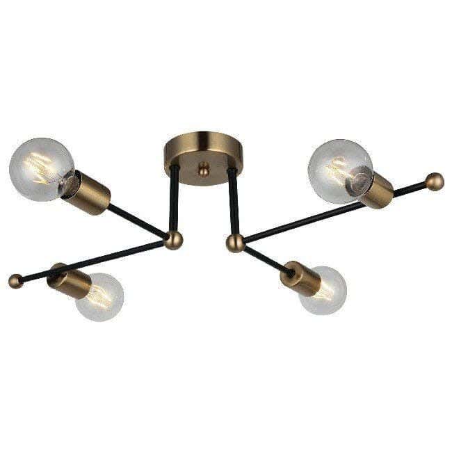 Metal chandelier, 4 bulbs, electrostatic paint - black gold