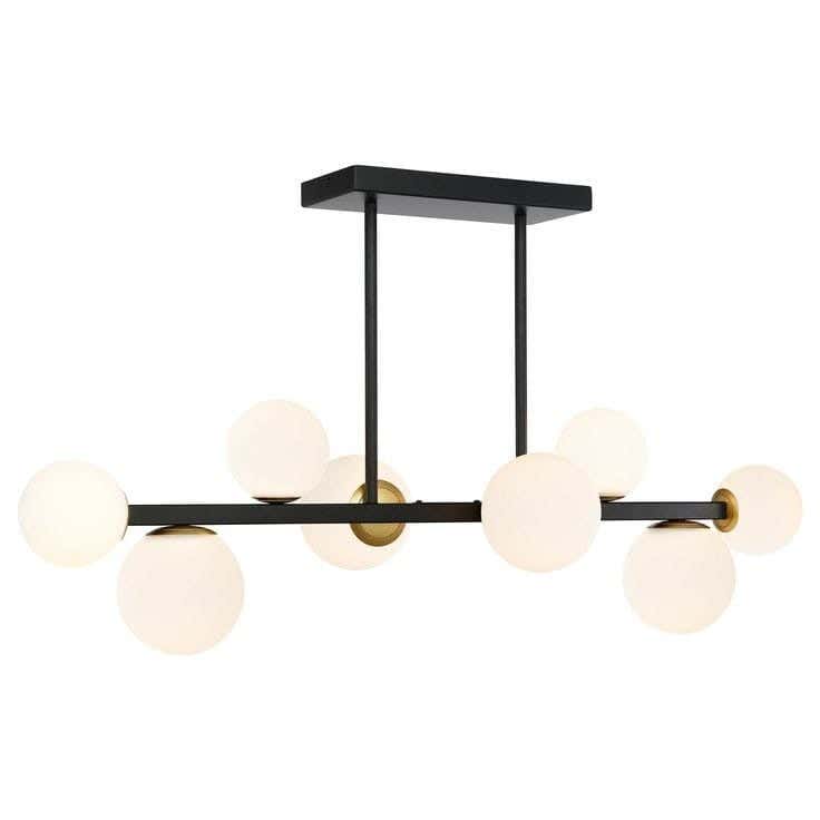 Metal and glass chandelier, 8 bulbs, electrostatic paint - black gold