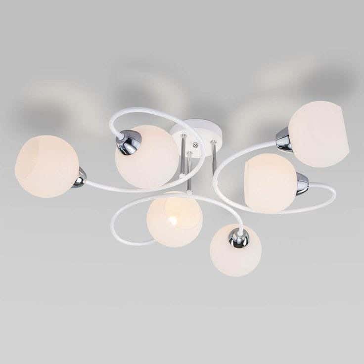 Metal and glass chandelier, 6 bulbs, electrostatic paint - silver gold