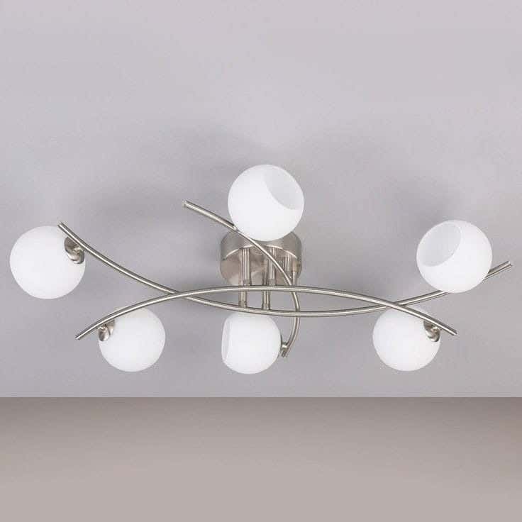 Metal and glass chandelier, 6 bulbs, electrostatic paint - silver