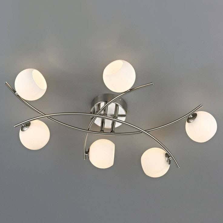 Metal and glass chandelier, 6 bulbs, electrostatic paint - silver