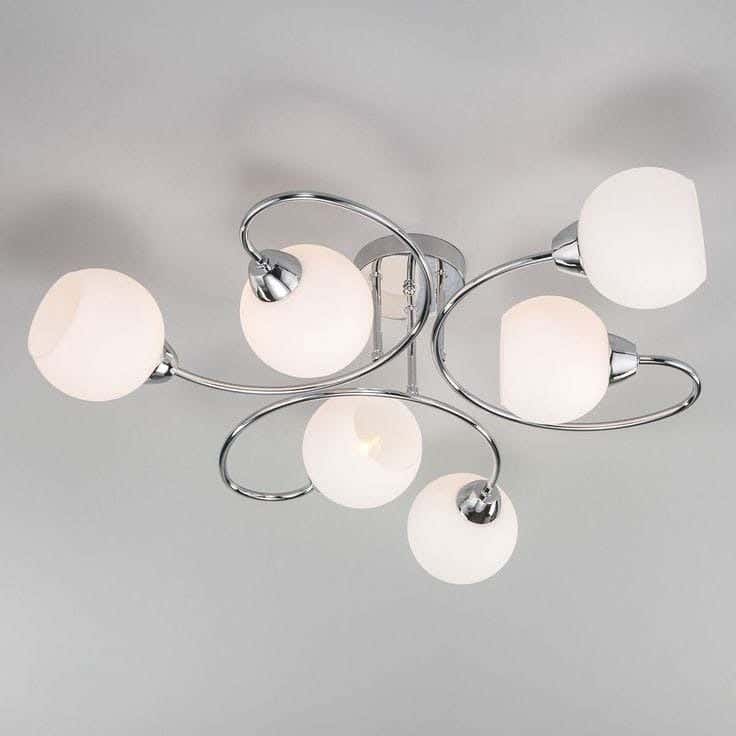 Metal and glass chandelier, 6 bulbs, electrostatic paint - silver