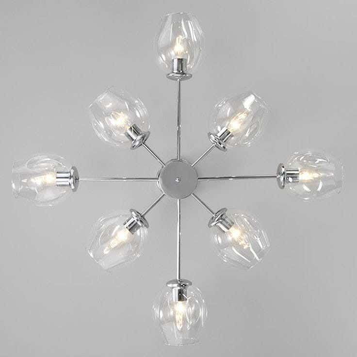 Metal and glass chandelier, 8 bulbs, electrostatic paint - silver