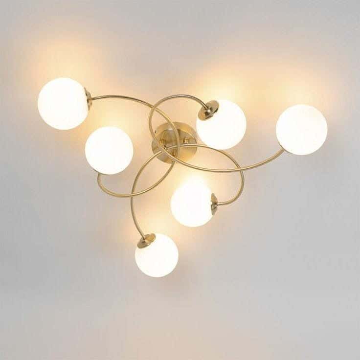 Metal and glass chandelier, 6 bulbs, electrostatic paint - gold